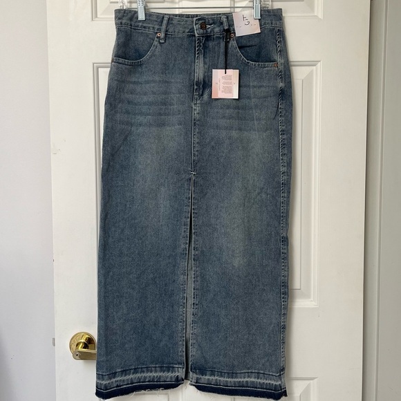 NWT Happily Grey Denim Midi Skirt 30” Waist - Picture 2 of 14